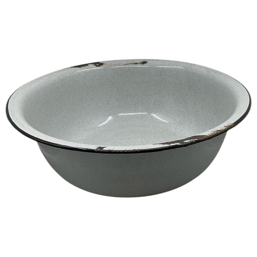 Grey Speckled Graniteware Bowl Mixing Basin Bread Making Fruit Centerpiece‎